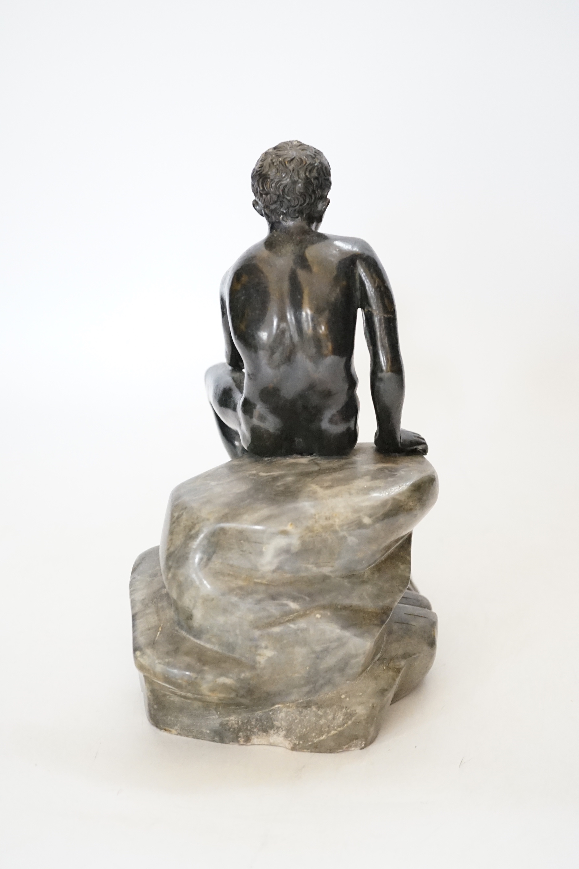 After the Antique, an early 20th century bronze figure of Mercury seated on marble, 20cm